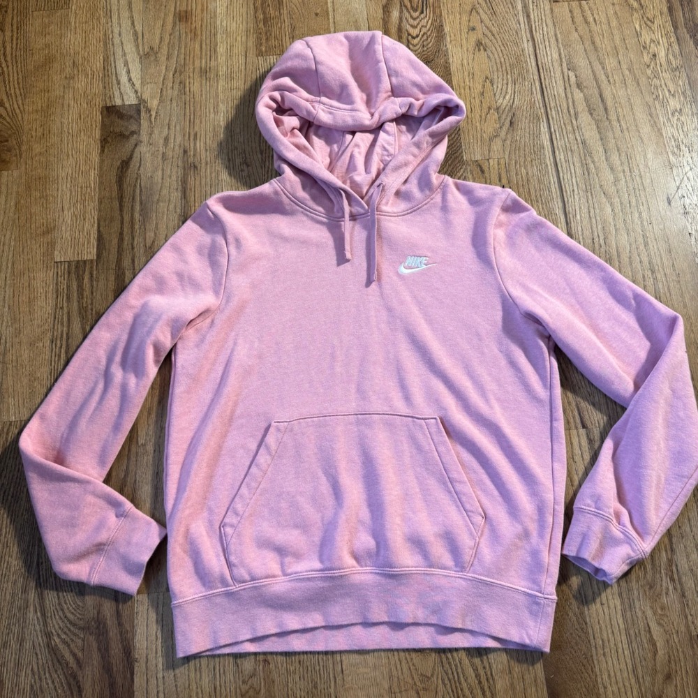 Nike Sportswear Essential Fleece Hoodie Pink Embroidered Logo Pullover Small